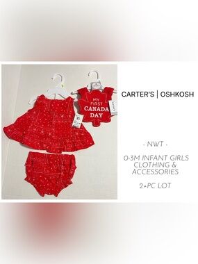 🆕OSHKOSH - 0/3M - NWT - INFANT GIRLS 2PC RED FLYAWAY TANK AND BLOOMER SET & BIB